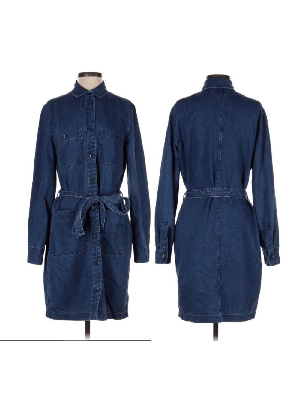 ❤️GAP Denim Jean Shirt Dress Women's S Mini Tie-Waist Dark Blue Long Sleeve